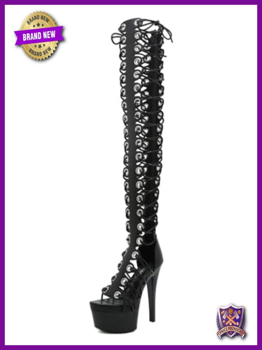 Stiletto peep toe gladiator sandals lace up over the knee bootie platform 6.1"